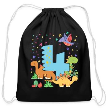 Herd Of Cute Dinosaurs 4th Birthday 4 Years Old - Cotton Drawstring Bag - black - Front
