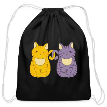 Kawaii Cat Owner Kitten Pet Orange Tabby Cat - Cotton Drawstring Bag - black - Front