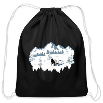 Skiing, Skier, Ski, Winter Snow Mountains - Cotton Drawstring Bag - black - Front
