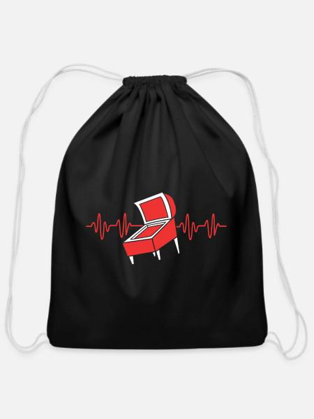 Pinball Machine Game Heartbeat Pinball - Cotton Drawstring Bag - black