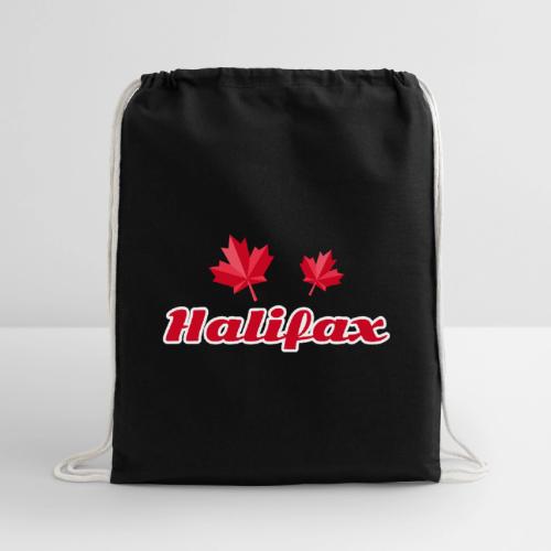 Halifax with two red maple leaves - Cotton Drawstring Bag