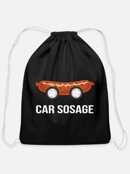 Car Sosage Funny Absurd Meme Design - Cotton Drawstring Bag - black