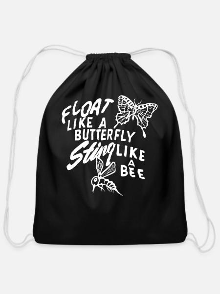 Muhammad Ali Float Like A Butterfly - Cotton Drawstring Bag - black