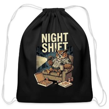 Night Shift Security Owl Pizza Lover Art - Cotton Drawstring Bag - black - Front