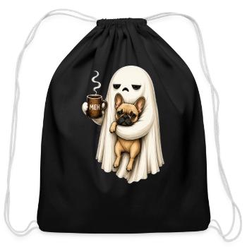 Meh Ghost Sips Coffee with Pug - Cotton Drawstring Bag - black - Front