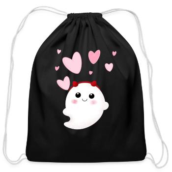 Cute Ghost Lover - Cotton Drawstring Bag - black - Front