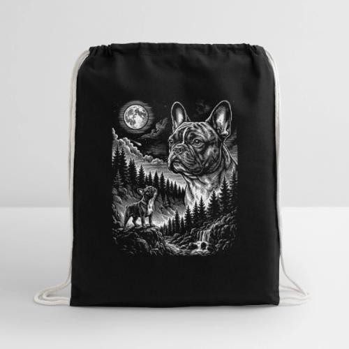 Vintage French Bulldog Moon Howling Tee - Cotton Drawstring Bag