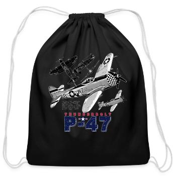 P 47 Thunderbolt Vintage USAF Aircraft - Cotton Drawstring Bag - black - Front