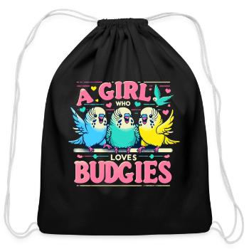 Kawaii Cute Parakeet Birds A Girl Who Loves Budgie - Cotton Drawstring Bag - black - Front