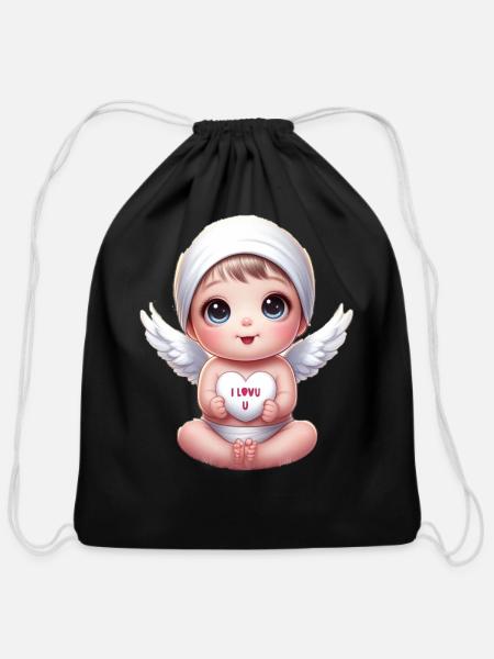 The cute baby - Cotton Drawstring Bag - black