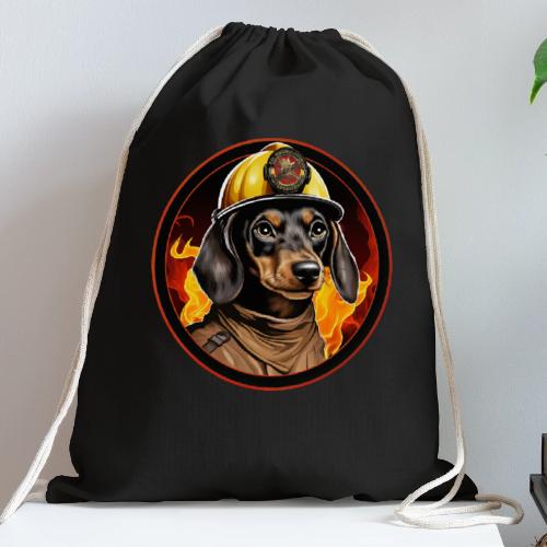 Firefighter Dachshund - Cotton Drawstring Bag