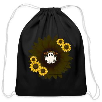 Cute ghost in a sunflower - Cotton Drawstring Bag - black - Front