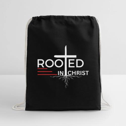 Rooted in Christ (white) - Colossians 2:7 - Cotton Drawstring Bag