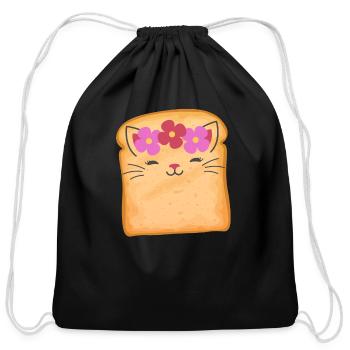 Cat Flower Toast, Funny Cat - Cotton Drawstring Bag - black - Front