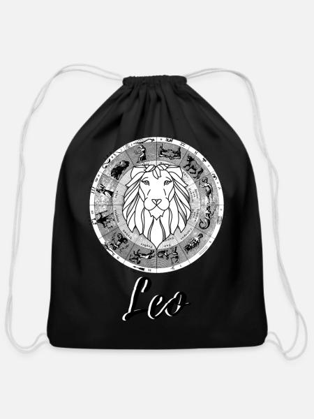 Leo Zodiac Sign - Cotton Drawstring Bag - black