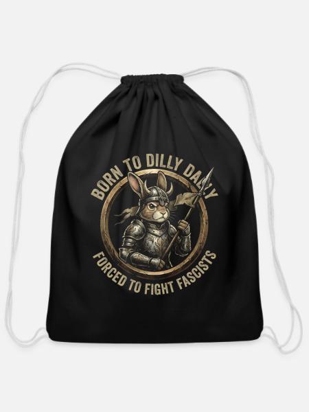 Born to Dilly Day Bunny Warrior - Cotton Drawstring Bag - black