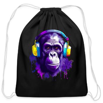 Gorilla with Headphones Music Monkey - Cotton Drawstring Bag - black - Front