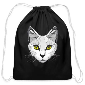 Cat Graphic low poly art - Cotton Drawstring Bag - black - Front