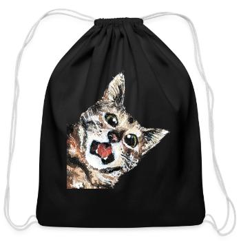 Surprised Cat - Cotton Drawstring Bag - black - Front