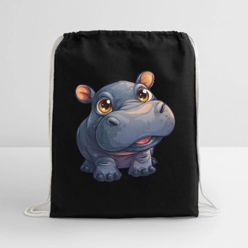 Cute Cartoon Baby Hippo with Big Innocent Eyes - Cotton Drawstring Bag