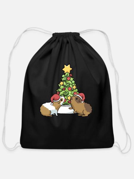 Guinea Pig Christmas Funny Christmas Gift - Cotton Drawstring Bag - black