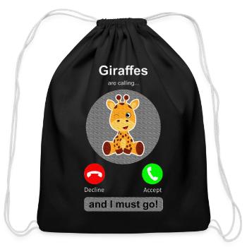 Giraffe Phone Screen Giraffes Calling Giraffes - Cotton Drawstring Bag - black - Front