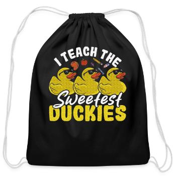 I Teach The Sweetest Duckies Teacher Rubber Duck - Cotton Drawstring Bag - black - Front