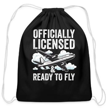 Retro Aircraft Aviation License For A Licensed - Cotton Drawstring Bag - black - Front