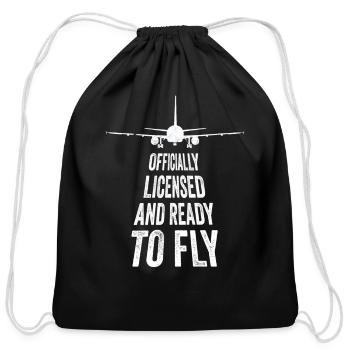 Retro Aircraft Aviation License For A Licensed - Cotton Drawstring Bag - black - Front