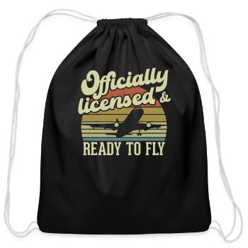 Retro Aircraft Aviation License For A Licensed - Cotton Drawstring Bag - black - Front
