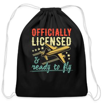 Retro Aircraft Aviation License For A Licensed - Cotton Drawstring Bag - black - Front