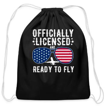 Retro Aircraft Aviation License For A Licensed - Cotton Drawstring Bag - black - Front