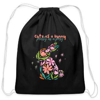 Flower Lover Bunny Shirt Gift For Easter. - Cotton Drawstring Bag - black - Front