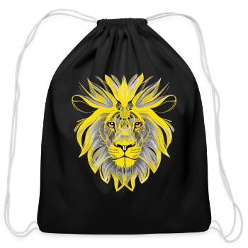 Lion Art Design Portrait Illustration yellow - Cotton Drawstring Bag - black - Front