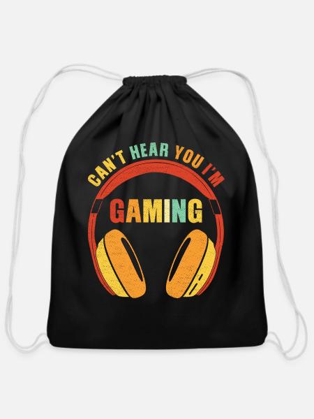 Vintage Funny Gamer Gift Headset Cant Hear You Im - Cotton Drawstring Bag - black