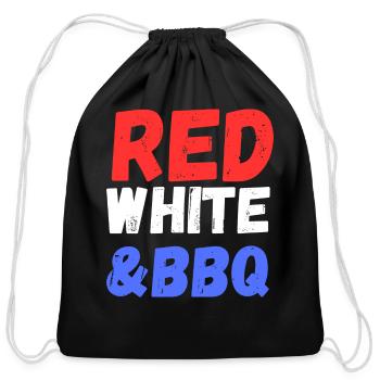 Red White and BBQ funny patriotic BBQ stars - Cotton Drawstring Bag - black - Front