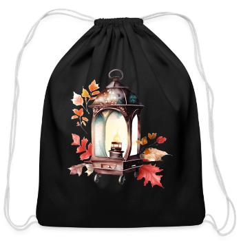 Fall lantern watercolor - Cotton Drawstring Bag - black - Front