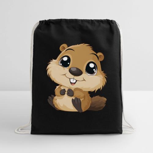 Adorable Cartoon Baby Beaver with Big Eyes - Cotton Drawstring Bag