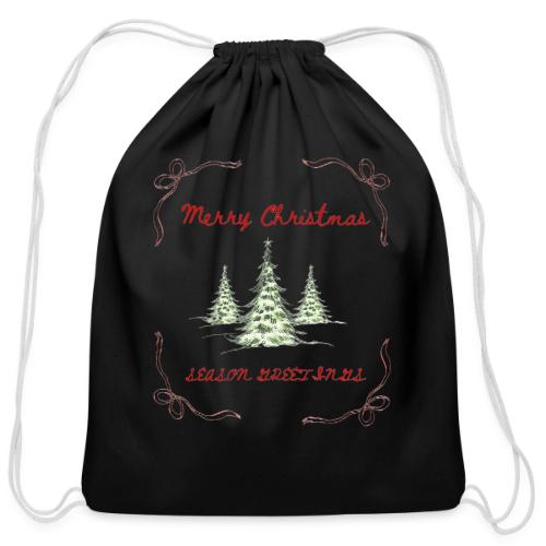 Beautiful Green Christmas Tree Graphic - Cotton Drawstring Bag