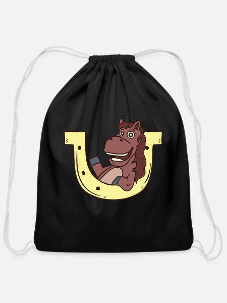 Rider Funny Horse Riding Horseshoe Gift Comic - Cotton Drawstring Bag - black
