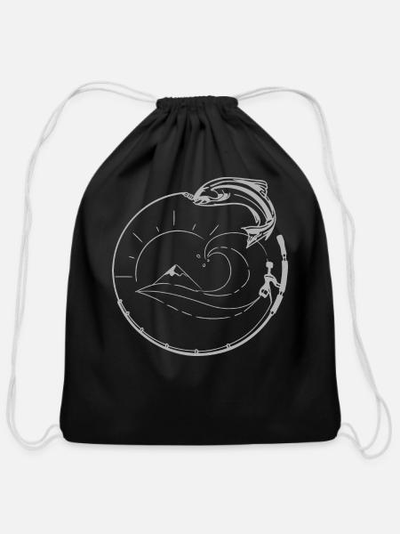 Waves fish sunset | Tattoo - Cotton Drawstring Bag - black