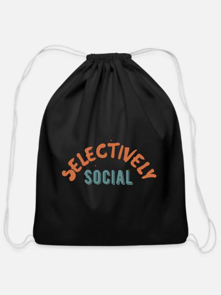 selectively social! - Cotton Drawstring Bag - black