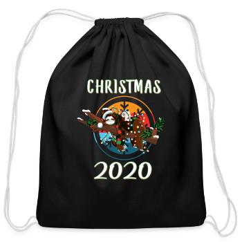 Christmas Santa 2020 Sloth Wearing Matching Family - Cotton Drawstring Bag - black - Front