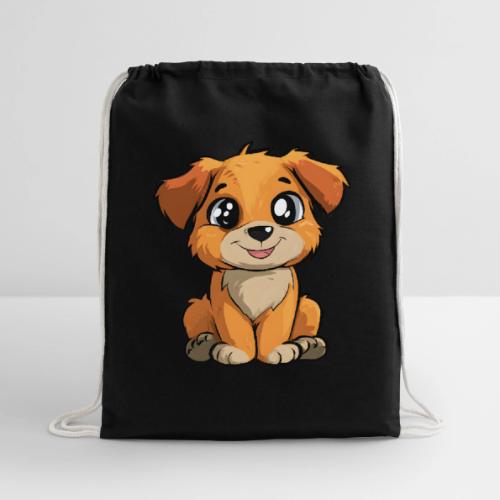 Cute Sitting Puppy Cartoon with Big Eyes - Cotton Drawstring Bag
