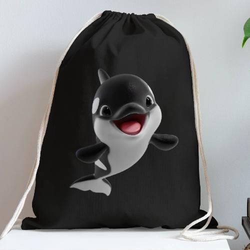 Smiling Cartoon Baby Orca - Cotton Drawstring Bag
