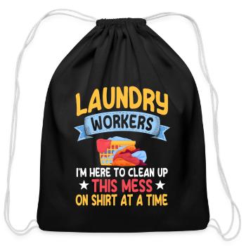 Funny Laundry Worker Gift - Cotton Drawstring Bag - black - Front