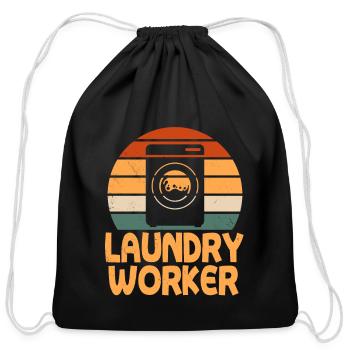 Retro Laundry Worker Design - Cotton Drawstring Bag - black - Front