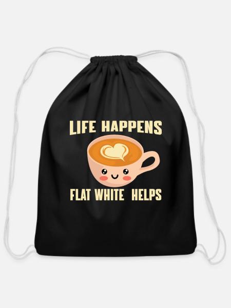 Flat White - Cotton Drawstring Bag - black