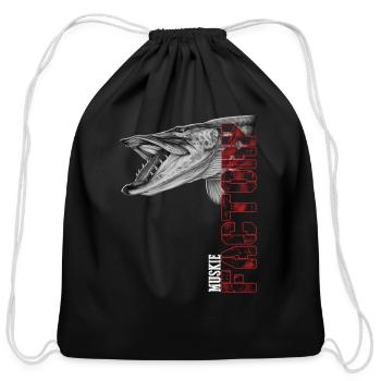 Musky Fishing Muskie Factory Long Sleeve Shirt - Cotton Drawstring Bag - black - Front