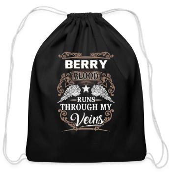 Berry Name T Shirt - Berry Blood Runs Through My V - Cotton Drawstring Bag - black - Front